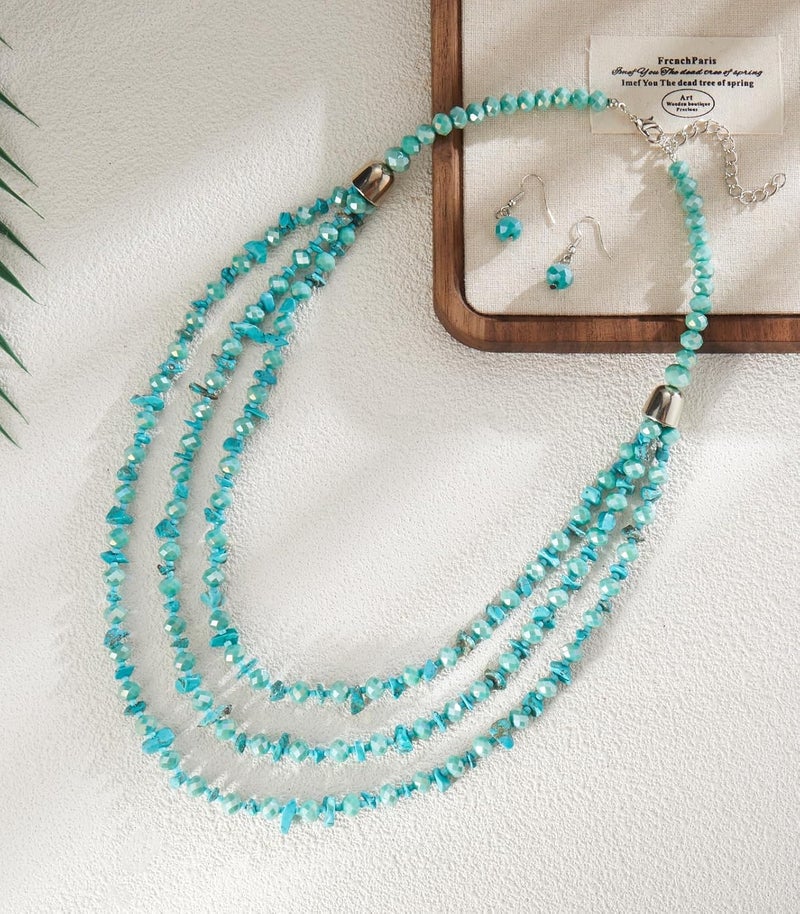 Errally Store Layered Beaded Statement Necklace Multi Strand Crystal Beads Collar Necklace and Earring Sets for Women Fashion Costume Jewelry Set Gifts for Her - Image 2